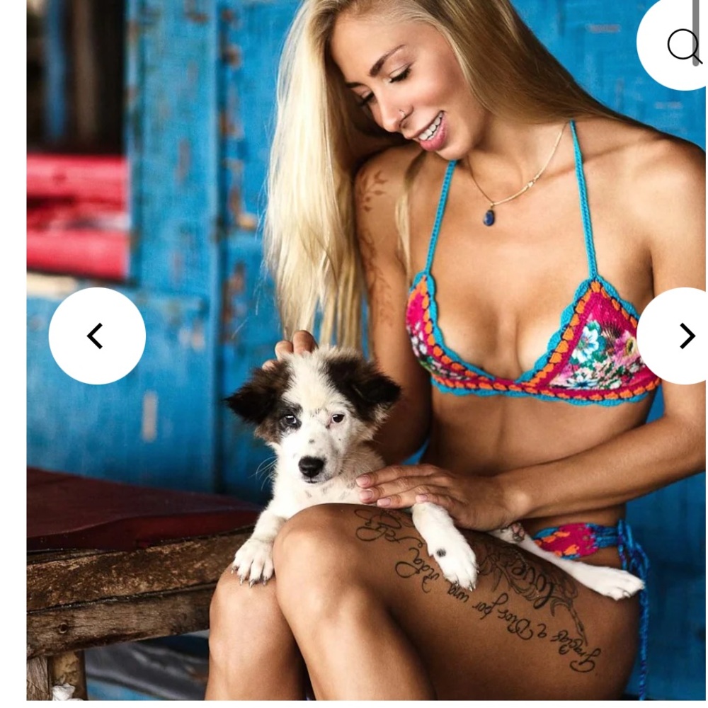 Crochet-Style Multicolor Triangle Bikini Top and Bottom - Turquoise Trim